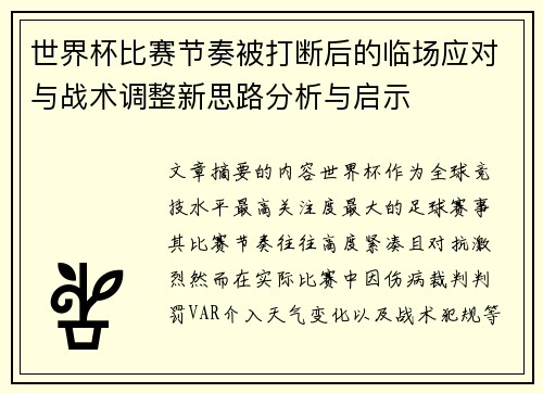 世界杯比赛节奏被打断后的临场应对与战术调整新思路分析与启示 世界杯比赛节奏被打断后的临场应对与战术调整新思路分析与启示
